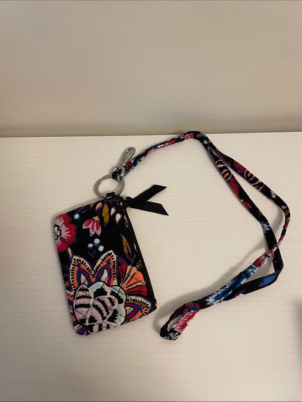Vera Bradley Floral Pattern Lanyard ID Holder in Black, Purple, Pink, Blue